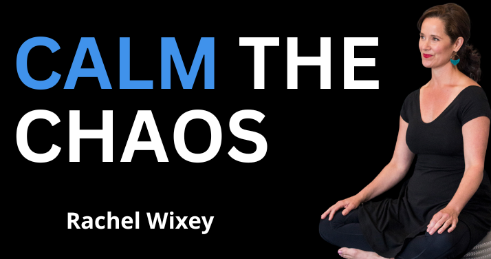 woman sitting yoga style and words calm your chaos