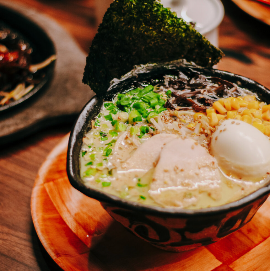 phone of a  Marufuku ramen bowl with hard boiled off