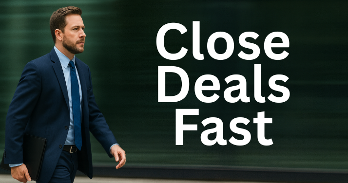 Motion-blurred office hallway symbolizing speed and momentum for closing deals faster.