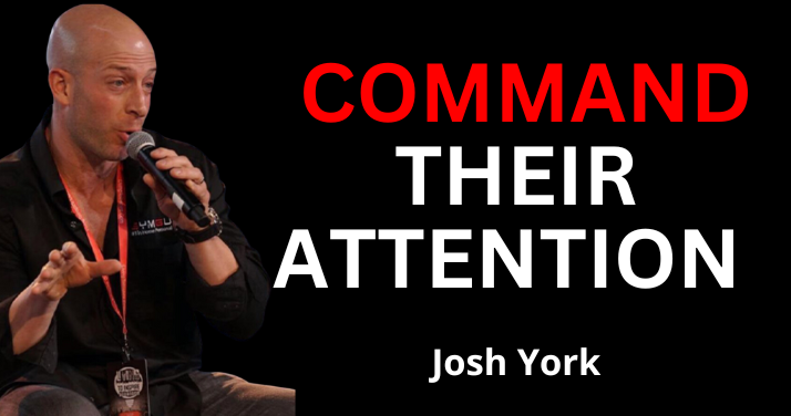 Josh York speaking passionately into a microphone, with bold text overlay reading 'COMMAND  Their At