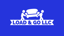 the logo for load and go llc shows two people carrying a couch .