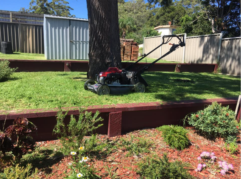 Lawn Mover in the Garden — Gutter Cleaning In Shoalhaven, NSW
