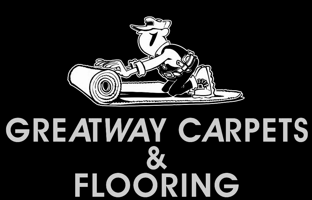 a black and white logo for greatway carpets and flooring