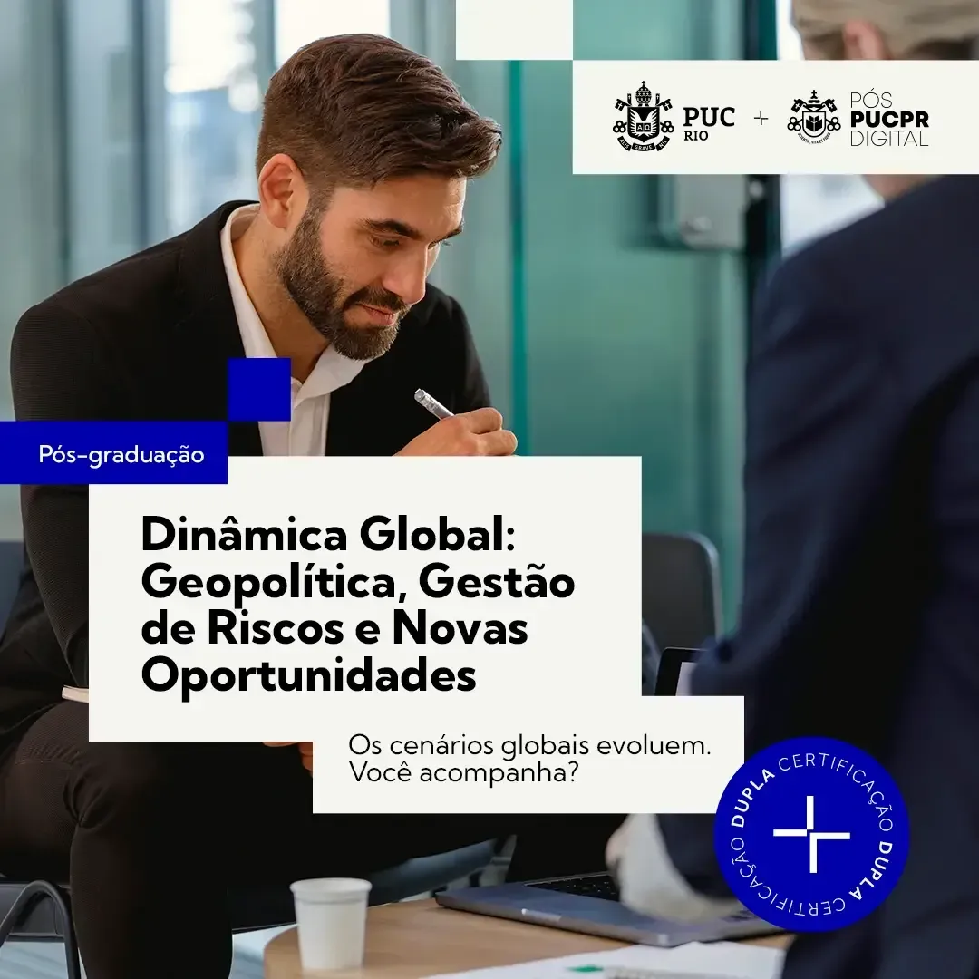 Man in suit at desk, studying a document. Text: 