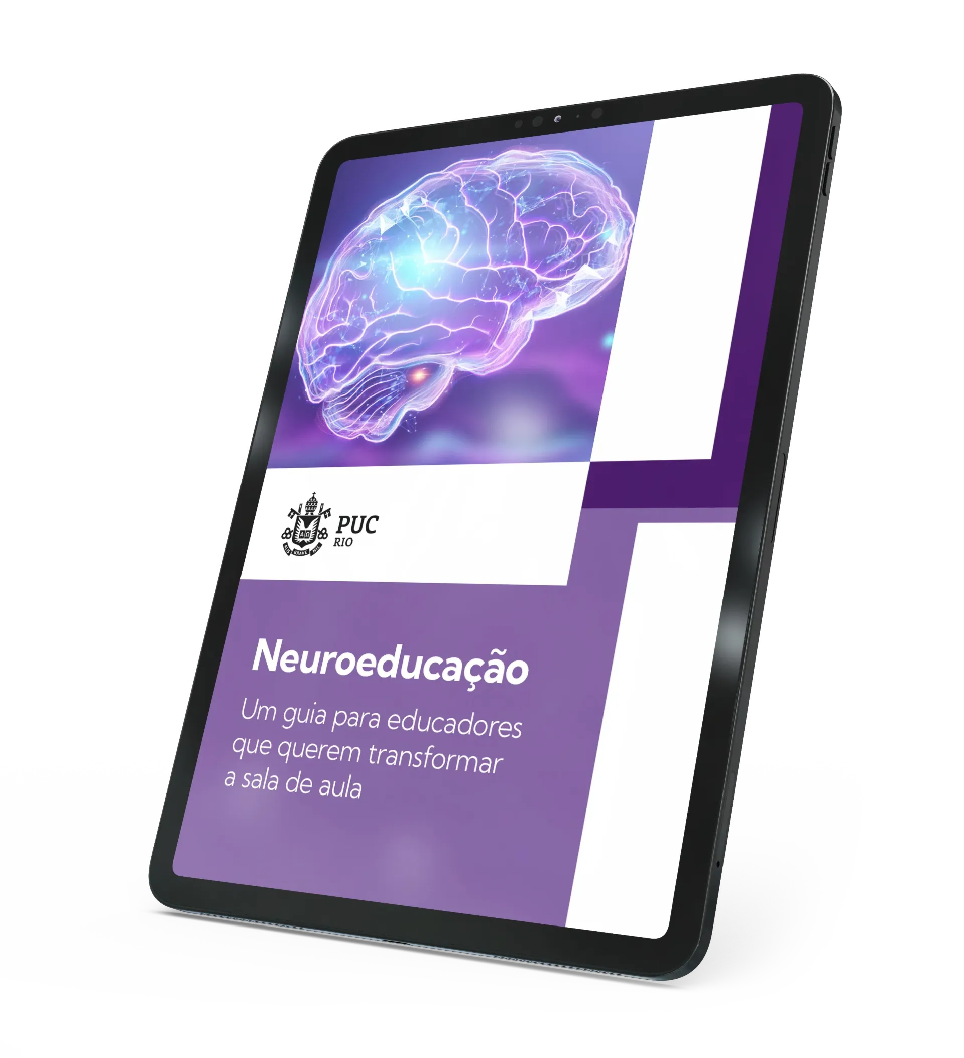 Um tablet verde e roxo com as palavras vivendo esse mundo digital nele.