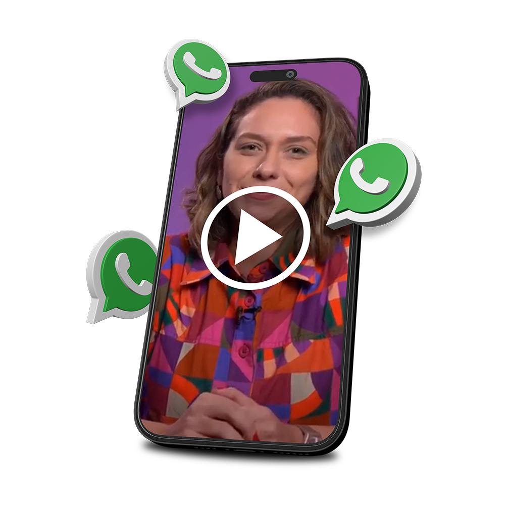 Um celular verde e roxo com as palavras vivendo esse mundo digital nele.