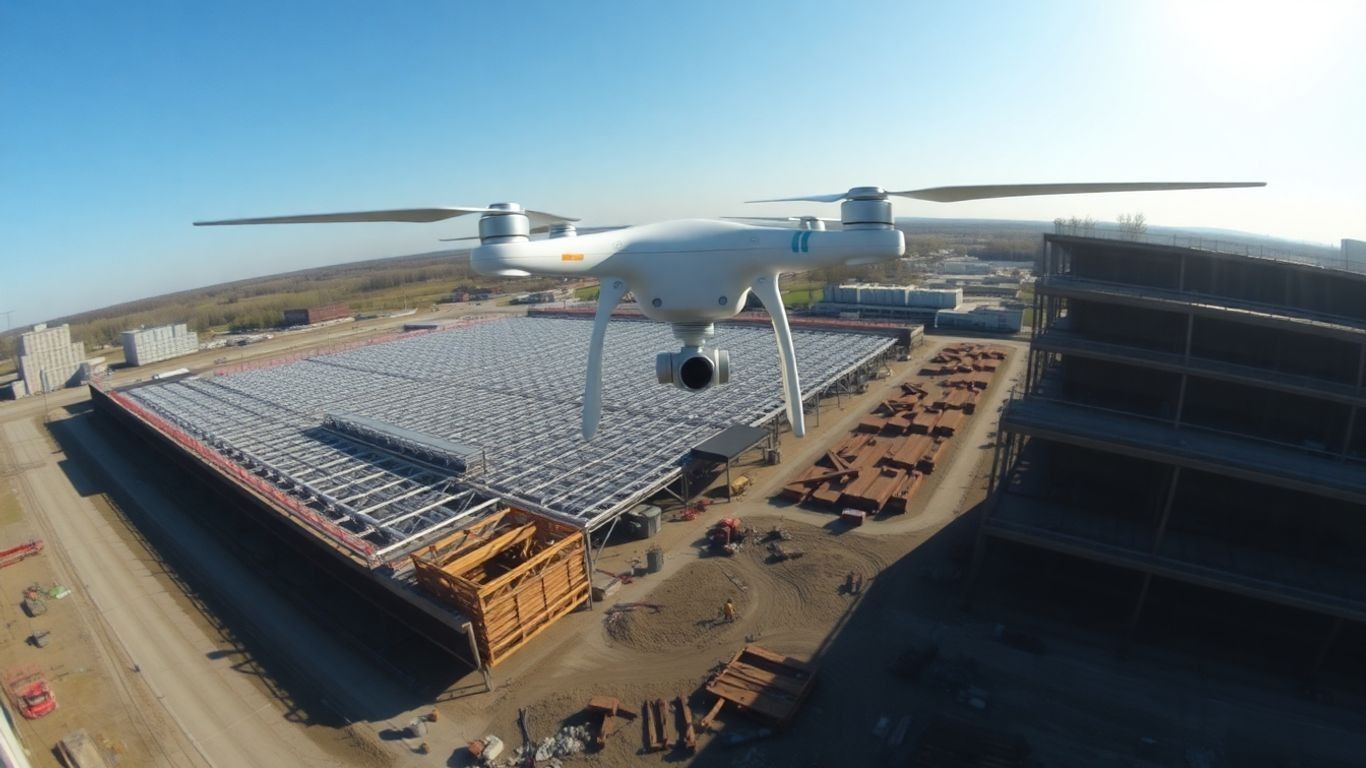 Drone flying over construction site in Dayton, Ohio.