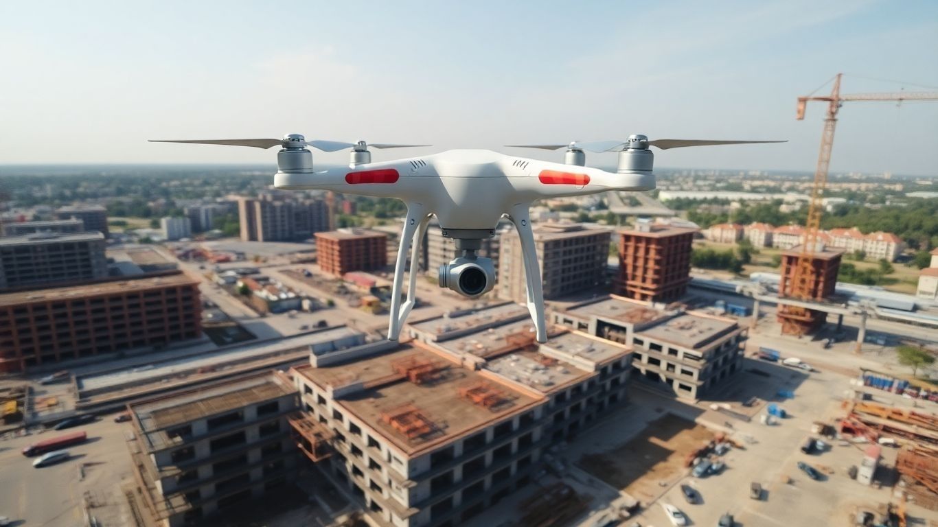 Drone surveying construction site progress