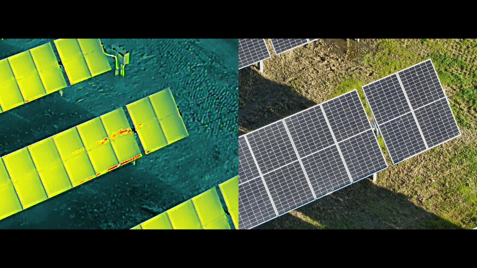 Thermal anomalies a drone located in a thermal solar panel inspection