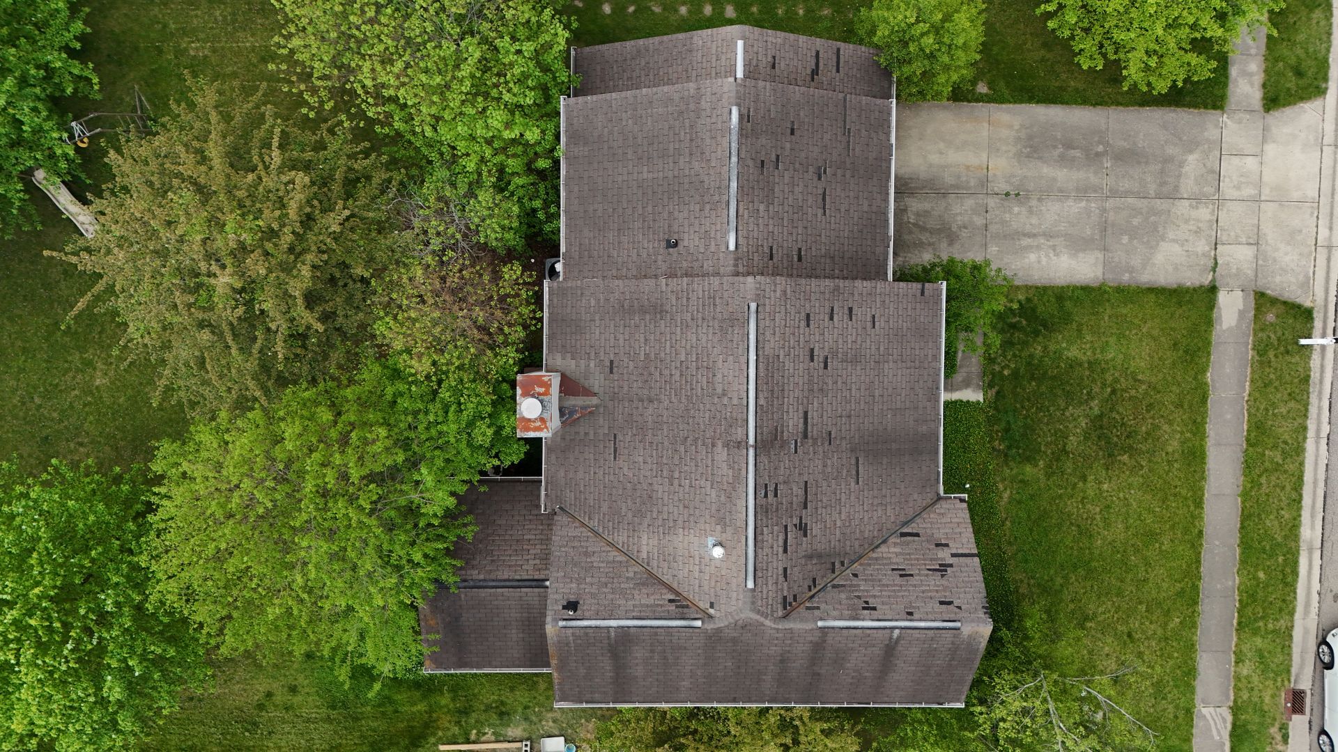 Aerial drone photo for a roof inspection.
