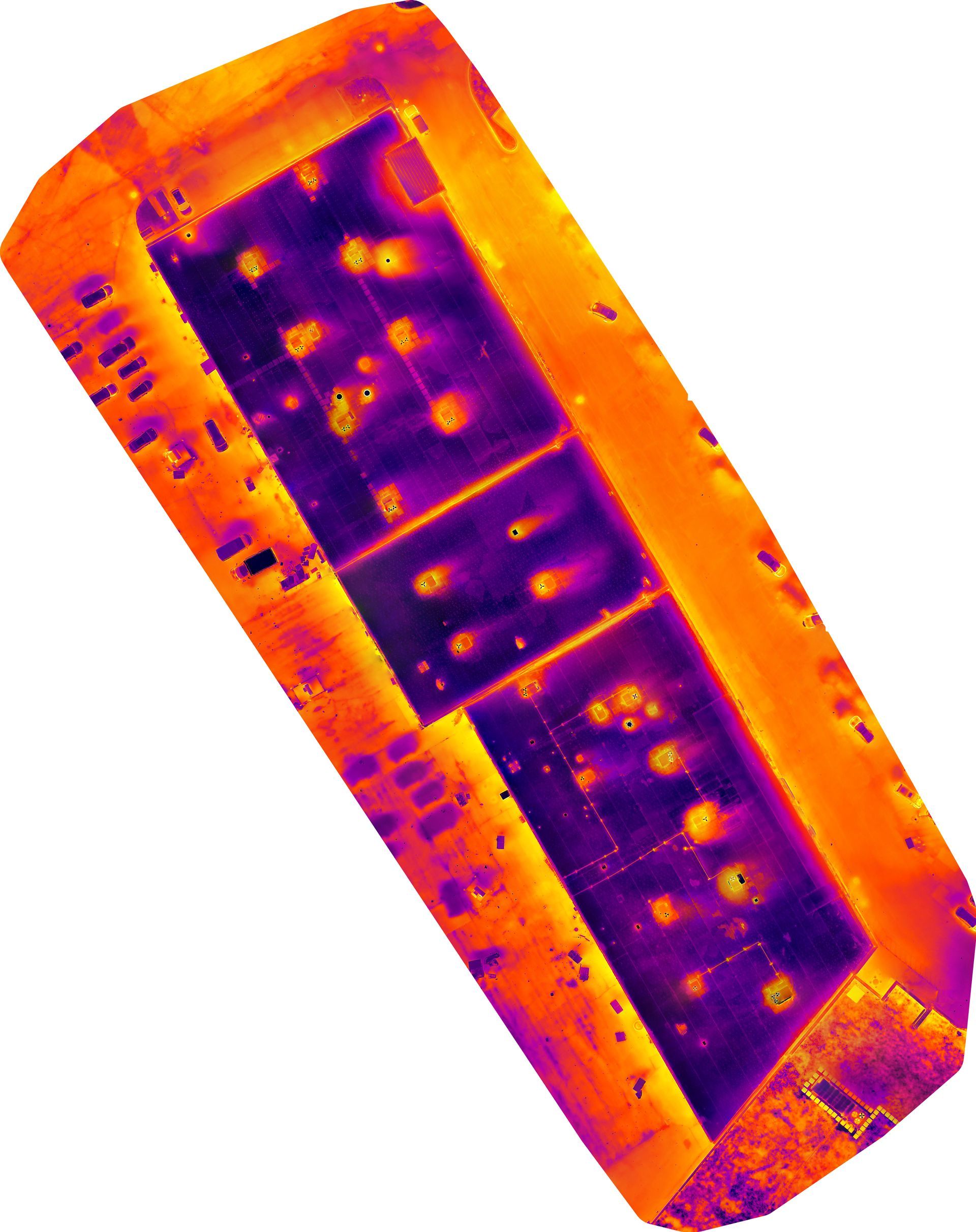 A thermal image of a domino set with a white background