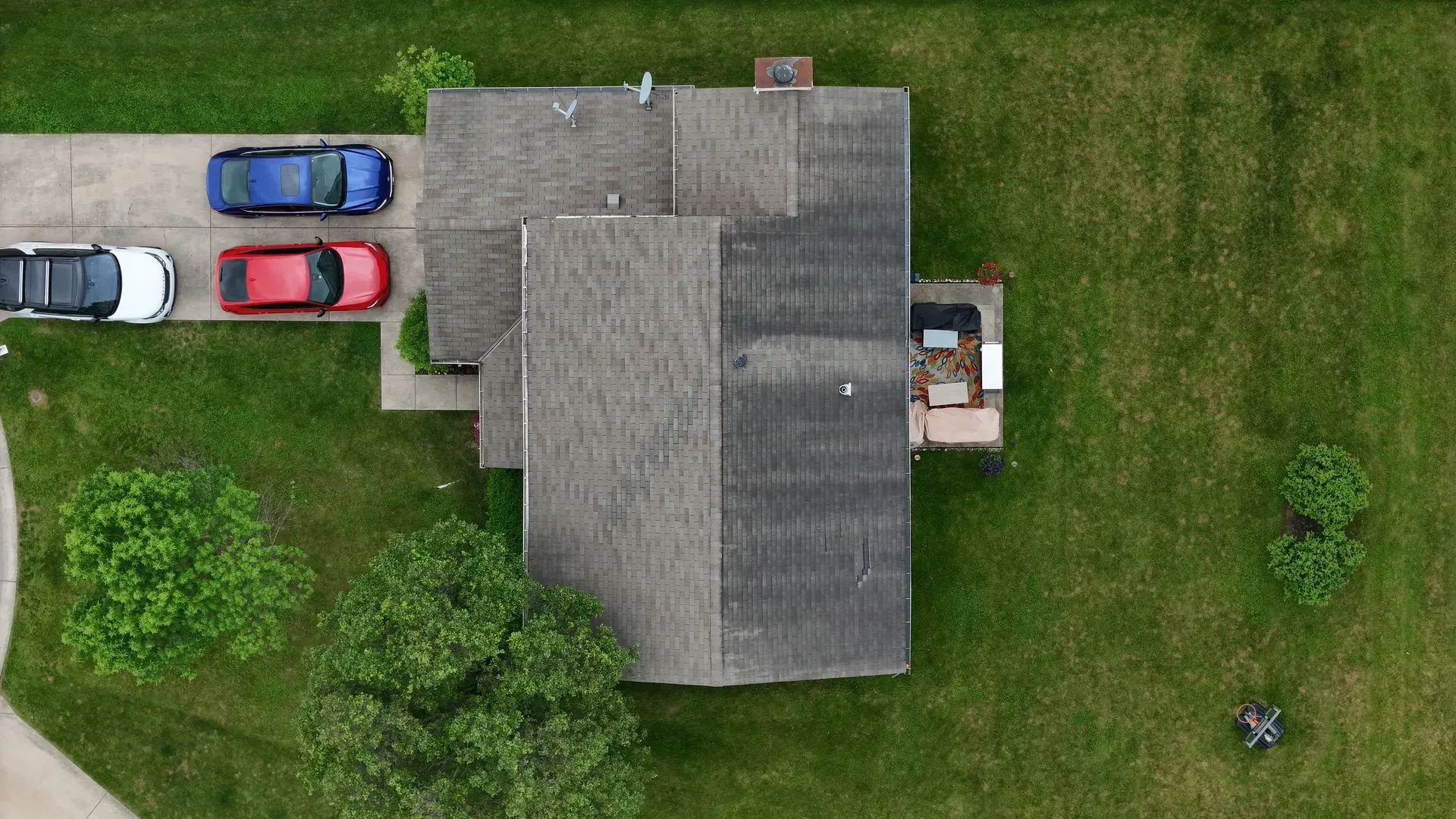 Aerial roof inspection of a house