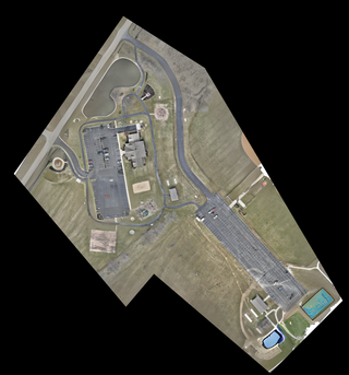 Orthomosaic map of a community building