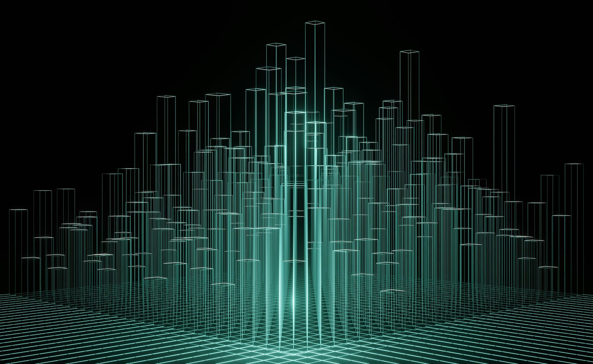 A bunch of green lines are coming out of the ground on a black background.