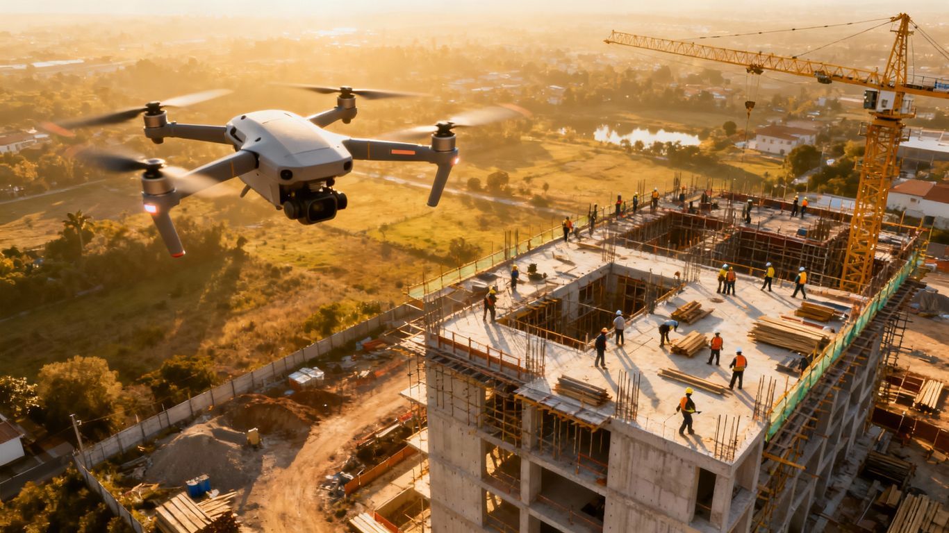 Drone surveying construction site progress