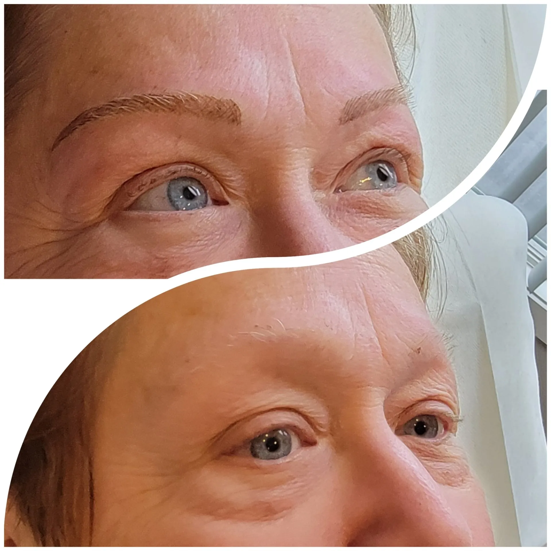 A before and after permanent eyebrows photo of a woman's eyebrows.