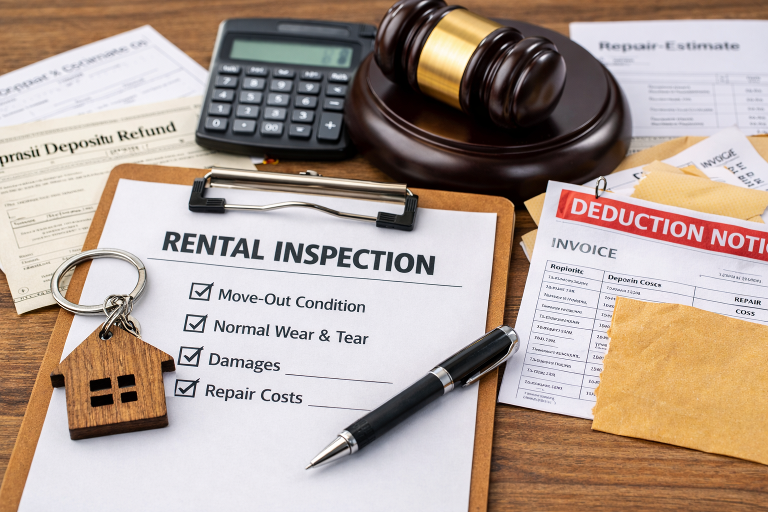 Property inspection materials showing rental wear and tear evaluation.