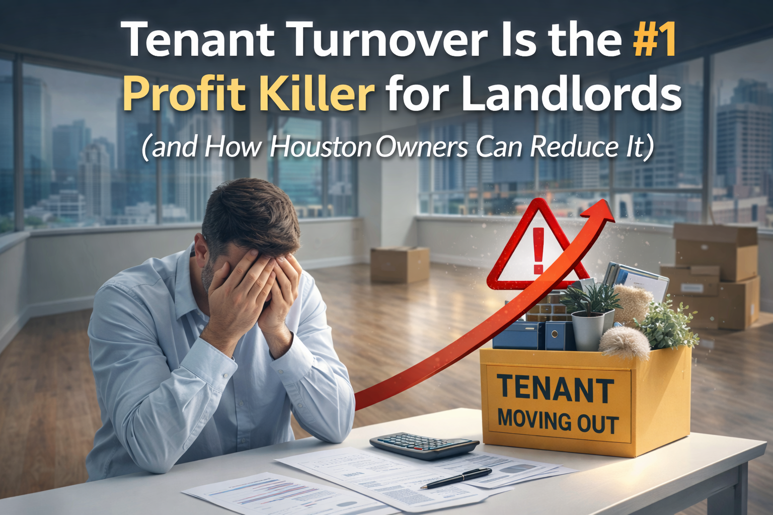 Landlord reviewing finances as tenant turnover and vacancy costs impact rental property profits.