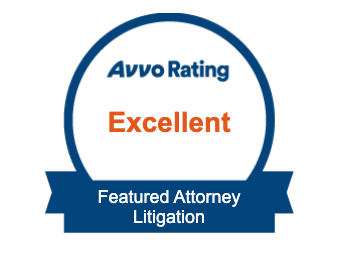 A badge that says avvo rating excellent featured attorney litigation