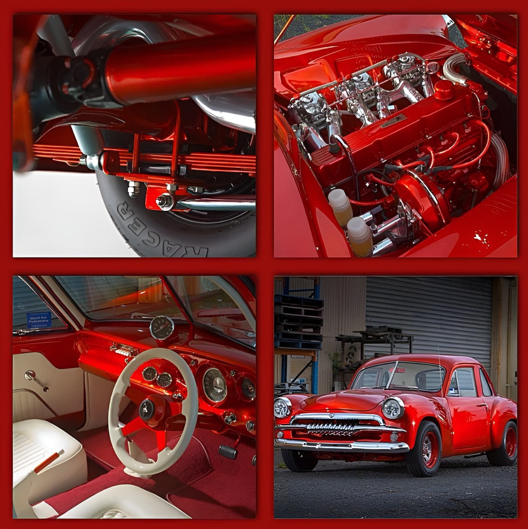 A Collage of Four Pictures of a Red Car — South Coast Radiators In Parramatta, NSW