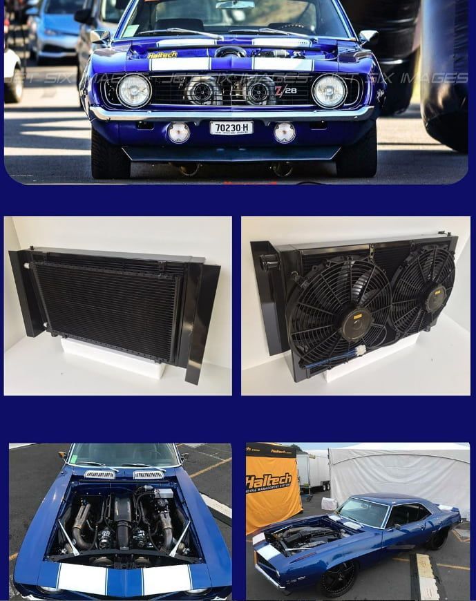 A Collage of Photos of a Blue Car With the Hood Open — South Coast Radiators In Wollongong, NSW