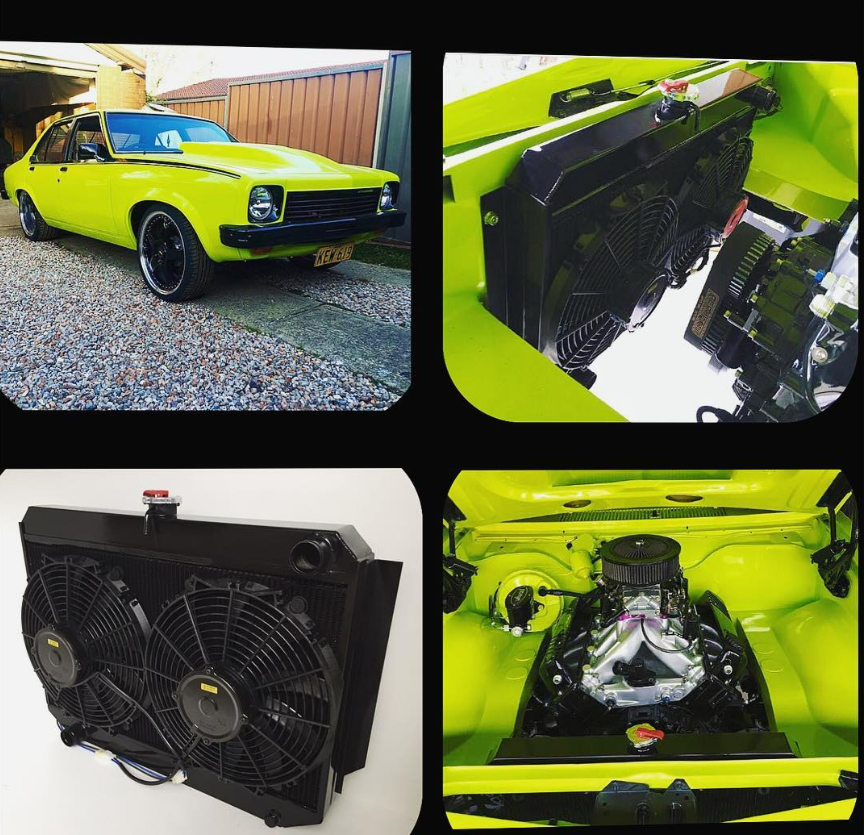 A Collage of Four Pictures of a Yellow Car — South Coast Radiators In Newcastle, NSW