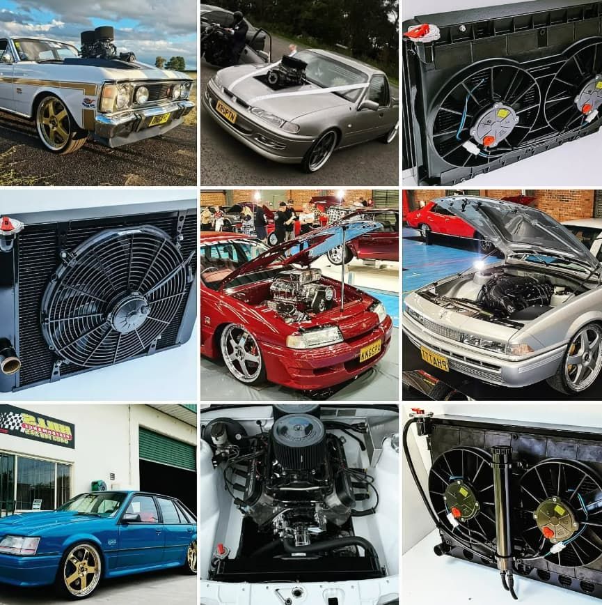 A Collage of Pictures of Cars and Their Radiators — South Coast Radiators In Wollongong, NSW