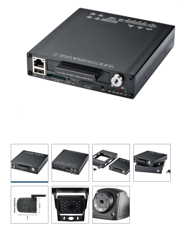 incidentcam pro components, consisting of a DVR system and camera's