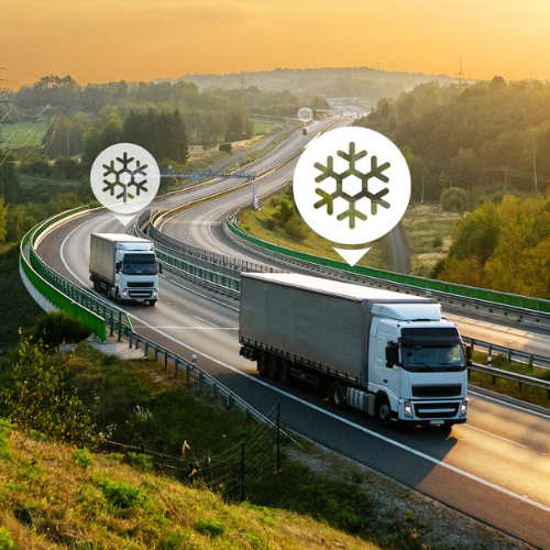iQ temperature monitoring sensors on two lorries driving on a motorway