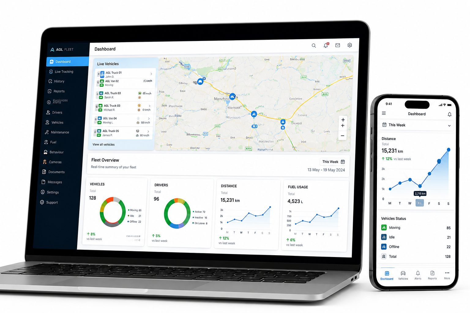 Fleet tracking and telematics dashboard
