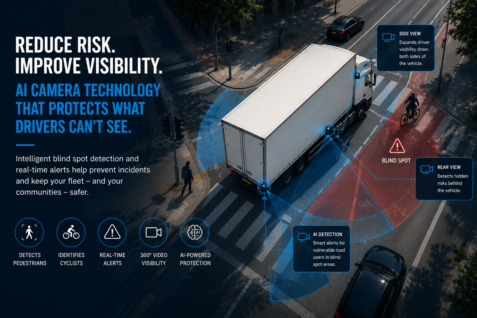 AI blind spot camera technology improving HGV fleet safety