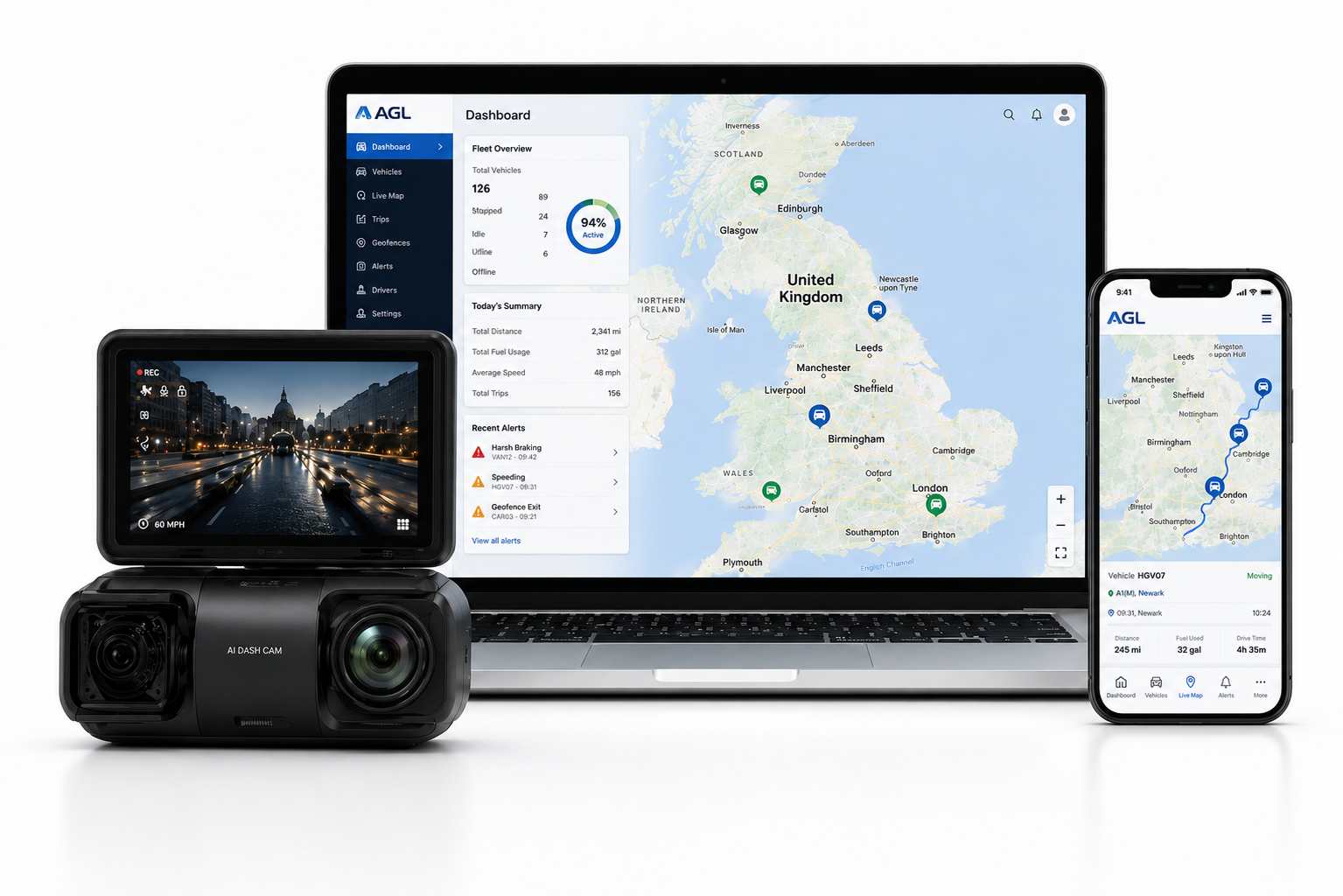 Fleet tracking platform with dashcam and telematics dashboard