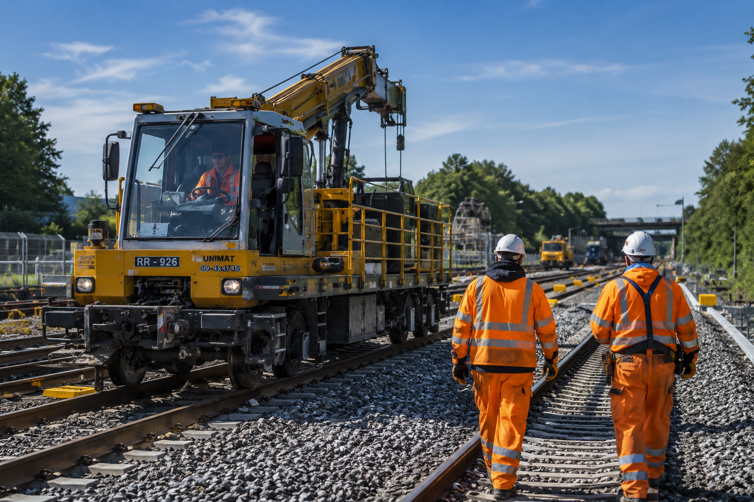 Rail workers and maintenance vehicle using HFR safety monitoring systems