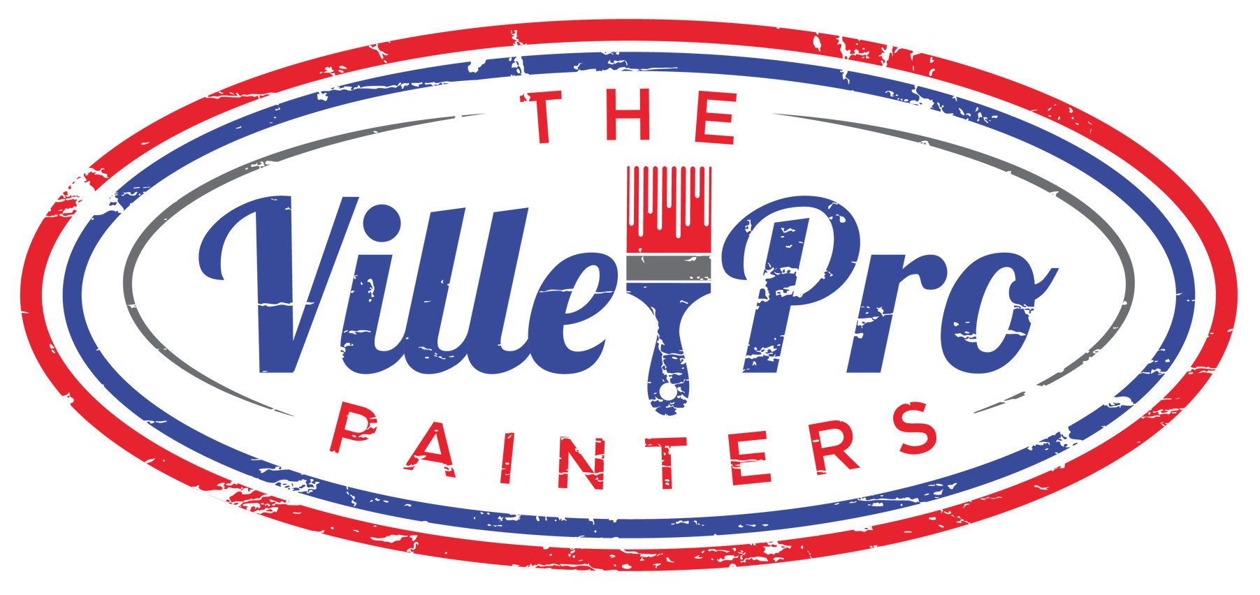 A red , white and blue logo for the ville pro painters.