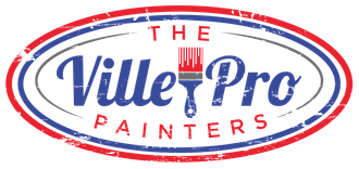 A red , white and blue logo for the ville pro painters.