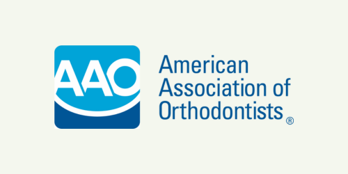 The logo for the american association of orthodontists is blue and white.