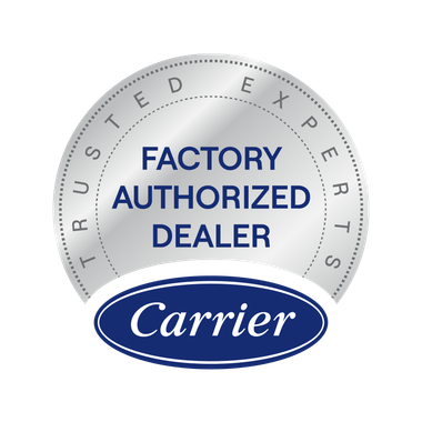 Carrier Factory Authorized Dealer emblem with blue and silver colors.