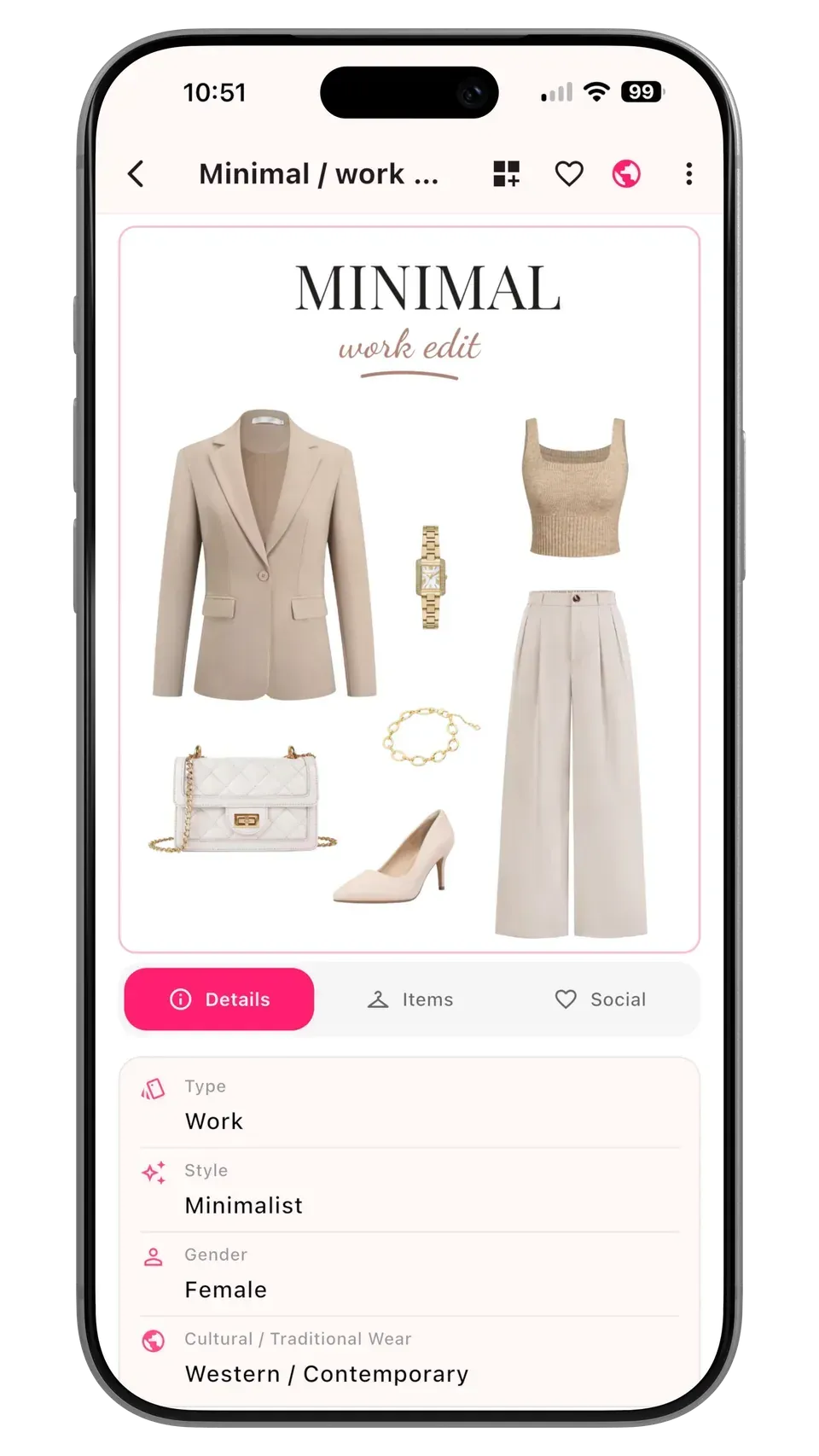 A complete outfit arranged and saved in the Alamoda outfit creator