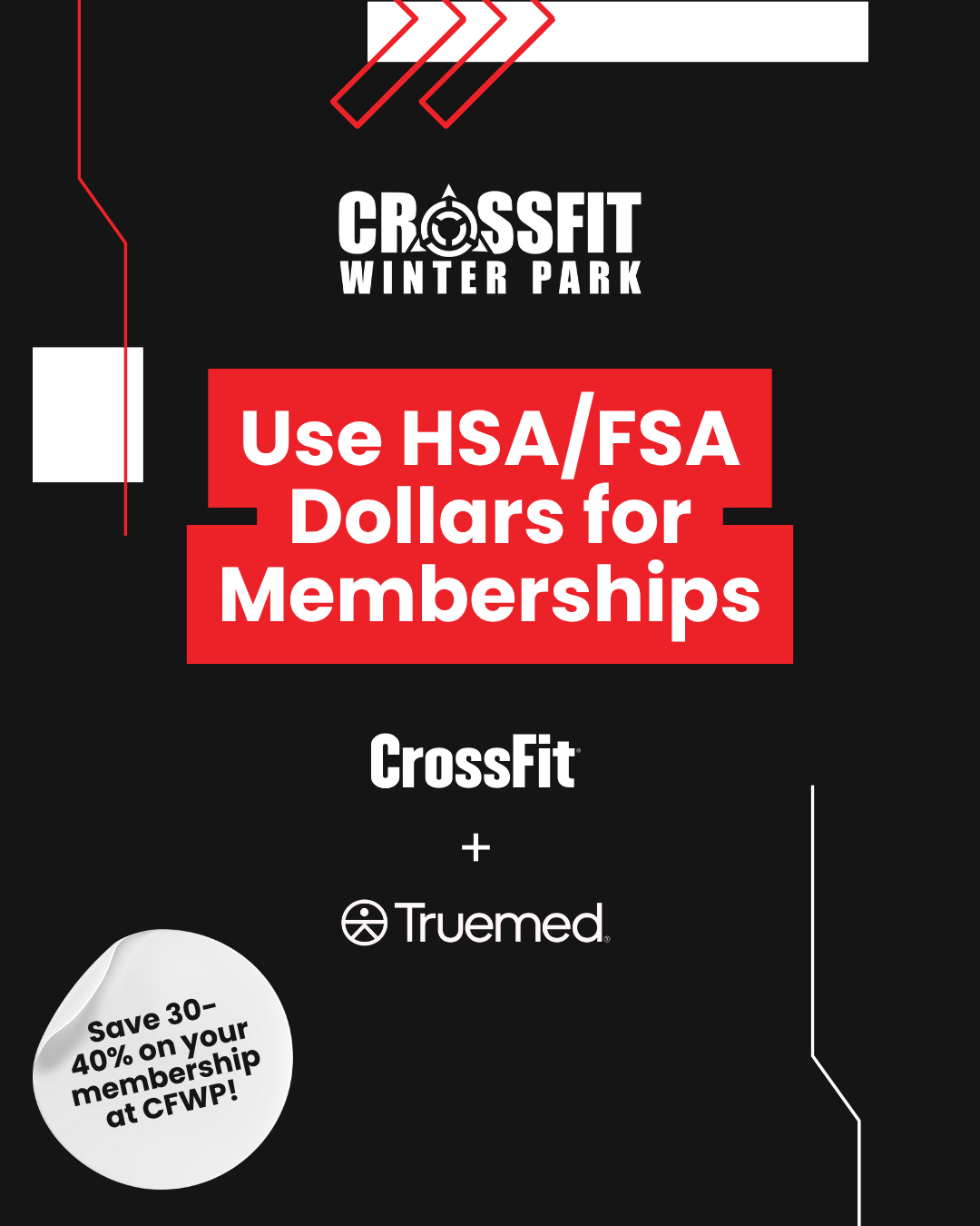 Advertisement for CrossFit Winter Park: Use HSA/FSA dollars for memberships. Save 30-40% via Truemed.