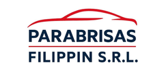 Logotipo de Parabrisas Filippin SRL con el contorno de un automóvil rojo sobre un texto azul oscuro.