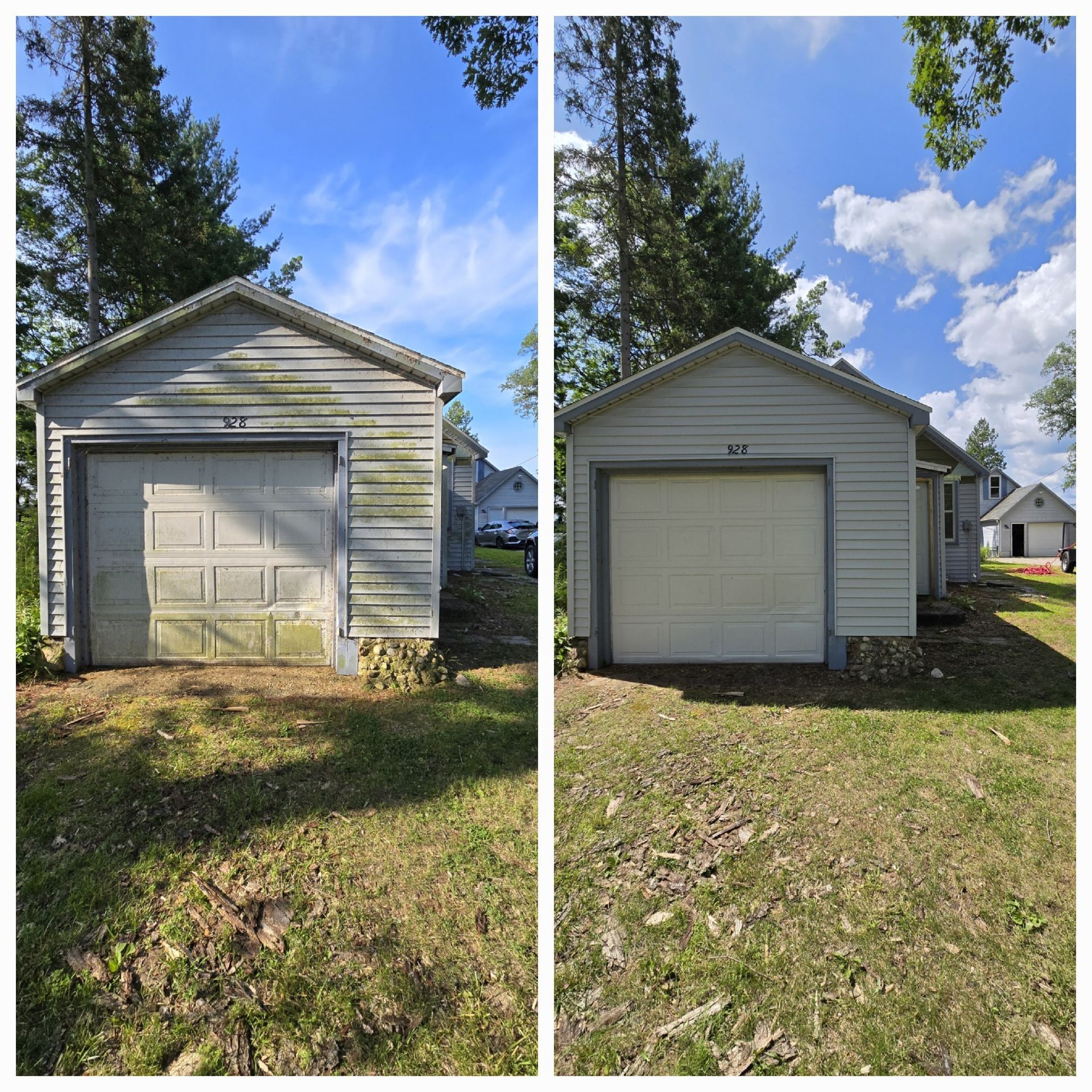 A before and after picture of a garage that has been cleaned.