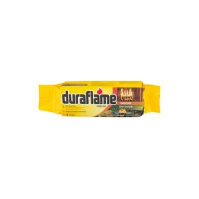 A yellow package of a single duraflame 4.5lb indoor/outdoor firelog is shown on a white background.