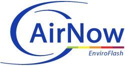 A blue and white logo for airnow enviroflash.