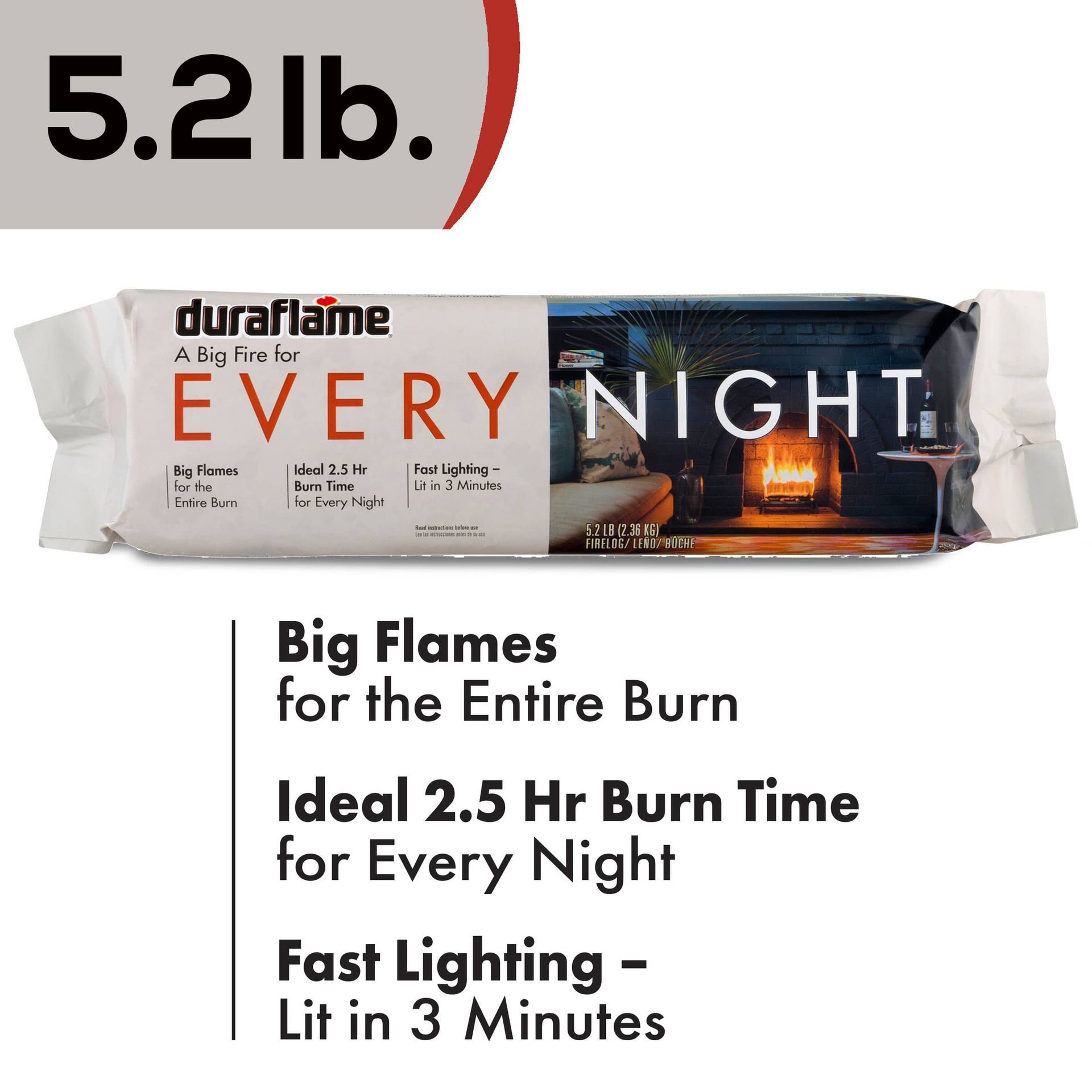 A package of duraflame every night big flames for the entire burn ideal 2.5 hr burn time for every night fast lighting lit in 3 minutes