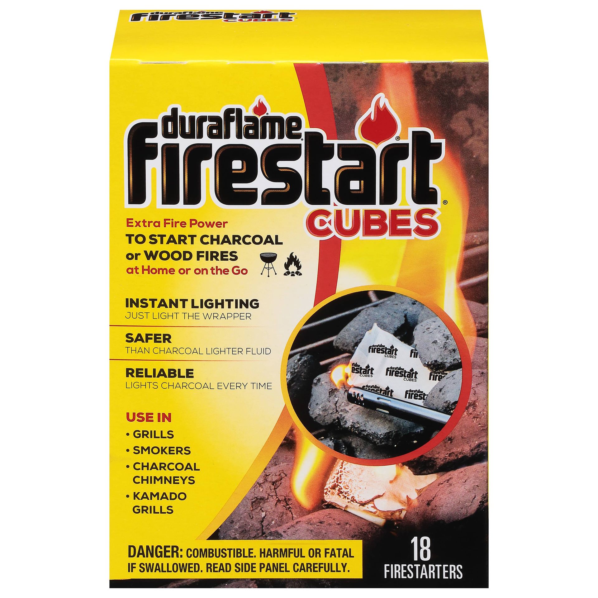 A box of duraflame firestart cubes contains 18 cubes