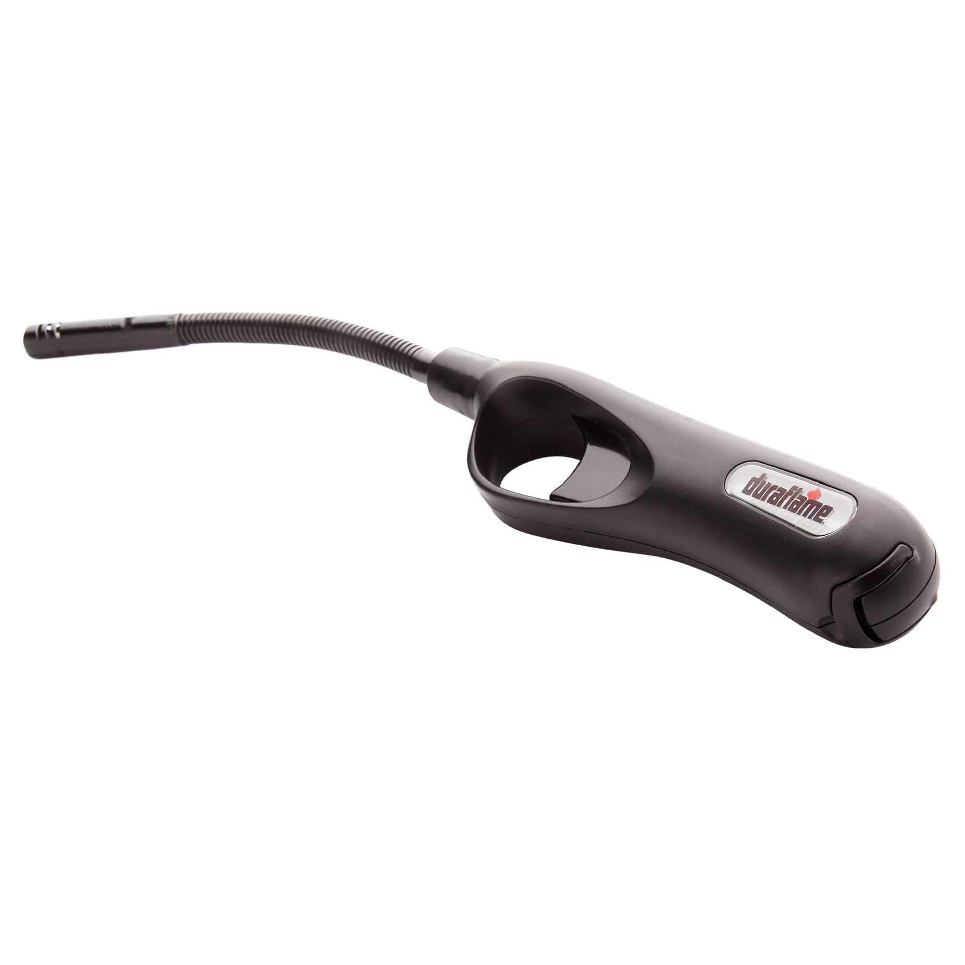 A black duraflame flexible lighter with a curved neck on a white background.