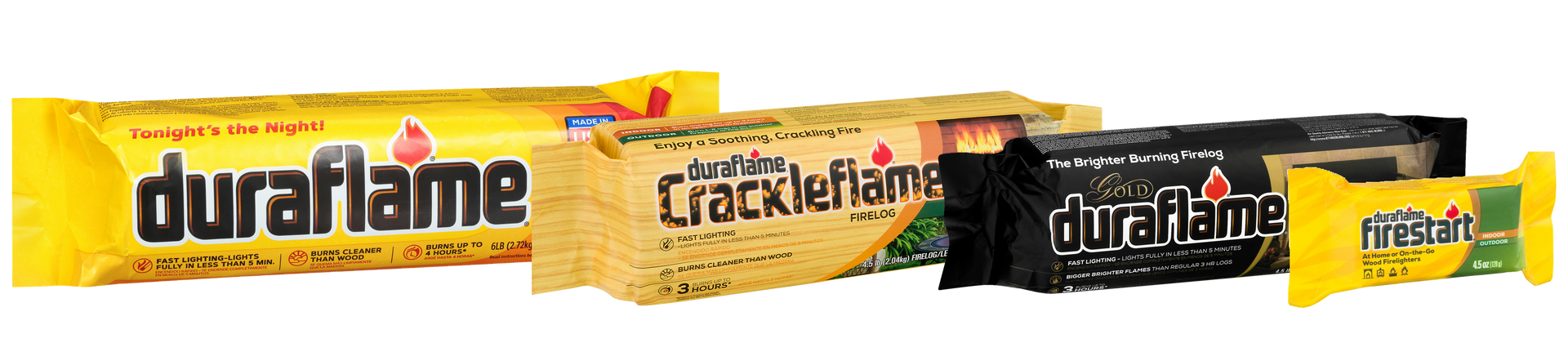 A row of assorted duraflame products