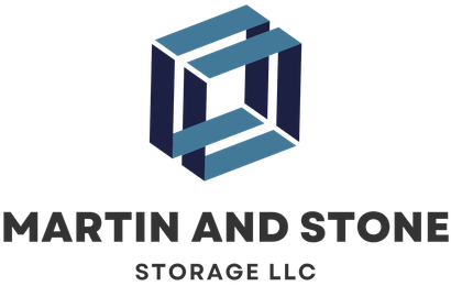 Logo for Martin and Stone Storage LLC featuring a geometric, blue-toned interlocking square icon above company text.