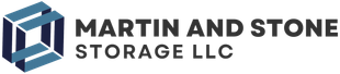 Logo for Martin and Stone Storage LLC featuring a geometric blue and dark blue cube icon next to the company name.