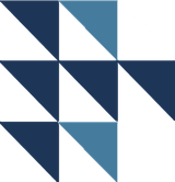 A geometric pattern of dark and light blue triangles arranged in a grid-like composition on a white background.